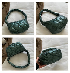 Pink Puffy Quilted Shoulder Bag for Women Winter
