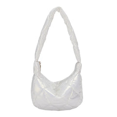 Pink Puffy Quilted Shoulder Bag for Women Winter