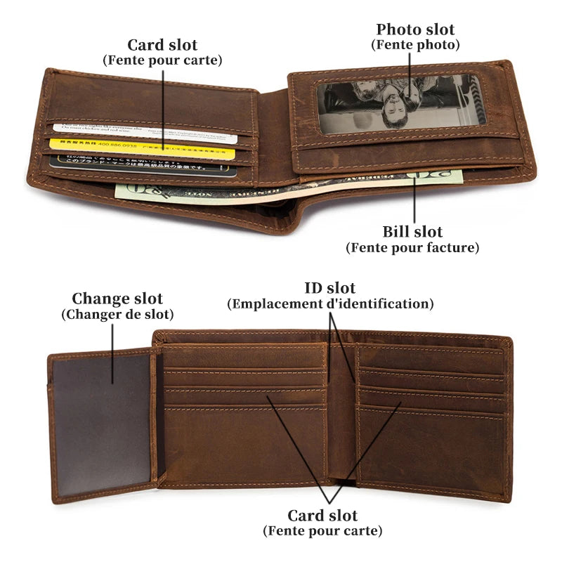 Vintage Men's Leather Wallet with Zipper Pocket