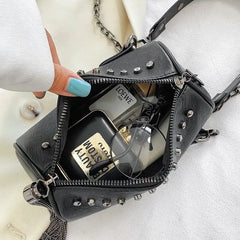 Vintage Fringe Bucket Bag Punk Chain Women's Shoulder Crossbody Bag