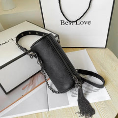 Vintage Fringe Bucket Bag Punk Chain Women's Shoulder Crossbody Bag