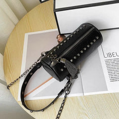 Vintage Fringe Bucket Bag Punk Chain Women's Shoulder Crossbody Bag