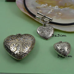 Big Silver Heart Leather Necklace Charming Girl Gift