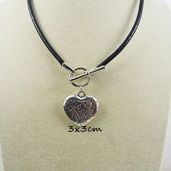 Big Silver Heart Leather Necklace Charming Girl Gift