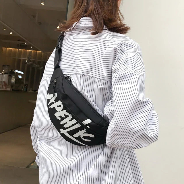 Unisex Letter Fanny Packs Hip Hop Nylon Crossbody Bag Sports Waist Bag