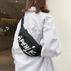 Unisex Letter Fanny Packs Hip Hop Nylon Crossbody Bag Sports Waist Bag
