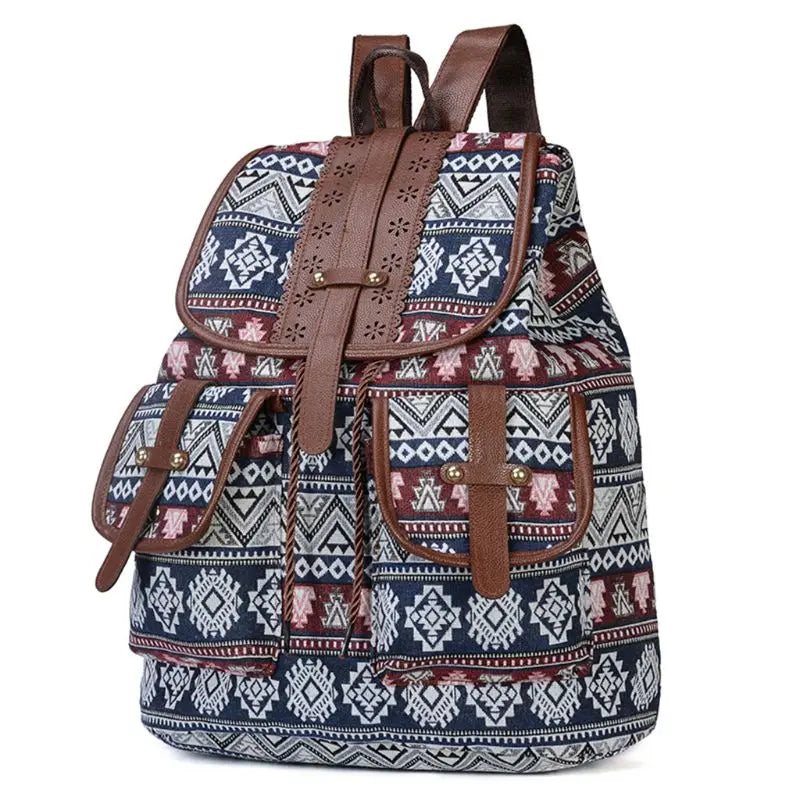 Vintage Bohemian Print Canvas Backpack for Women School Travel Rucksack