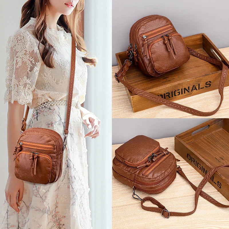 Vintage Crossbody Bags for Women Retro Small Shoulder Bag Soft PU Leather Handba