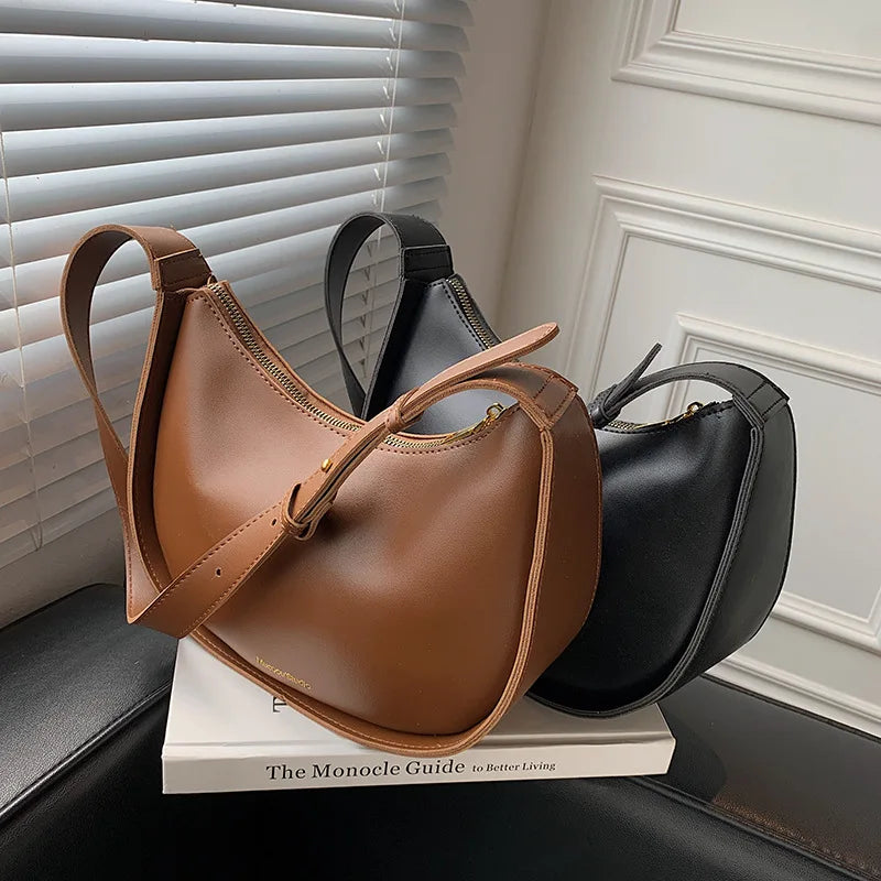 Vintage Zipper High Real Leather Women Shoulder Bag All-match Ladies Daily Purse