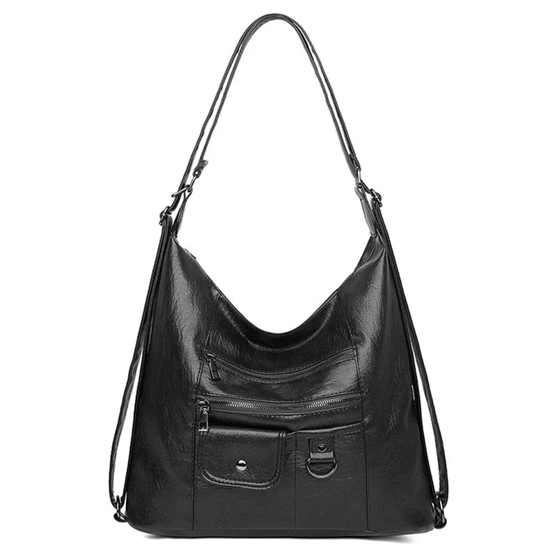 Vintage Solid Women'S Waterproof PU Backpack School Bag For Teenage Girl