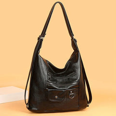 Vintage Solid Women'S Waterproof PU Backpack School Bag For Teenage Girl