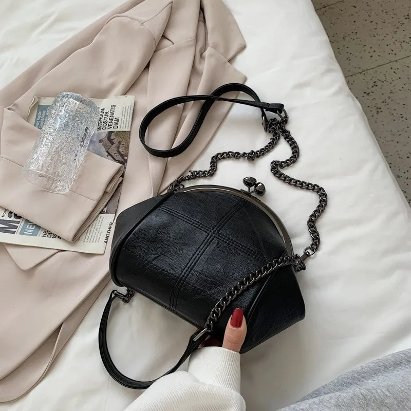 Vintage Shell Lock Bag Women Shoulder Crossbody Bags PU Leather Tote