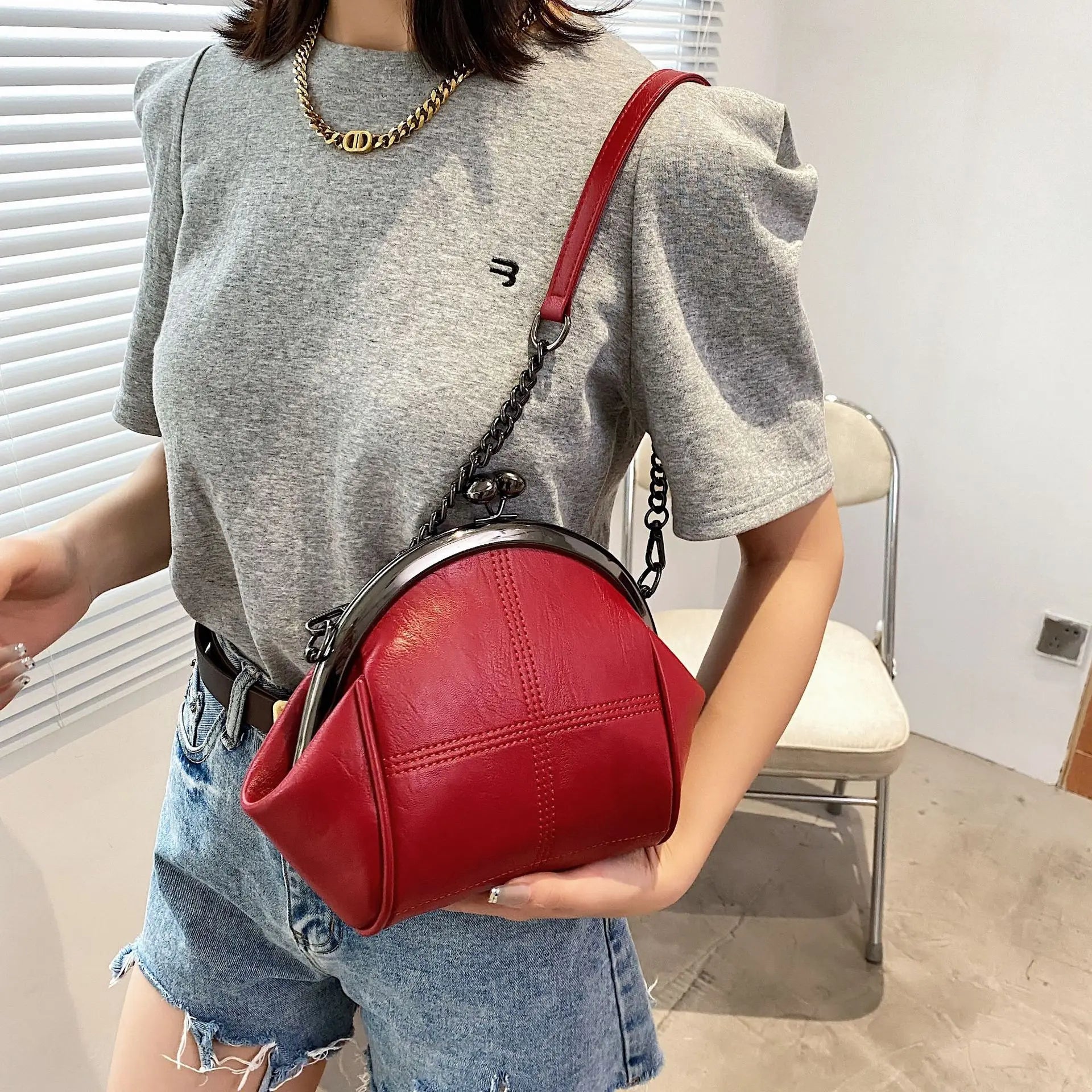 Vintage Shell Lock Bag Women Shoulder Crossbody Bags PU Leather Tote