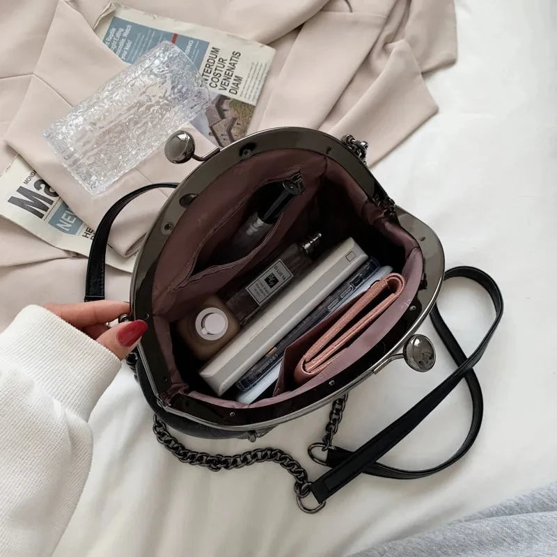 Vintage Two Straps Shell Lock Bag Chain Women Shoulder Crossbody Bags