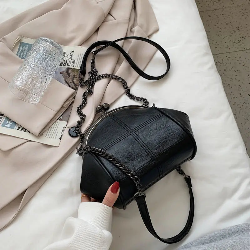 Vintage Two Straps Shell Lock Bag Chain Women Shoulder Crossbody Bags