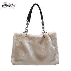 Vintage Plush Shoulder Bag Causal Women Totes Big Capacity Fur Lady Bag