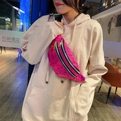 Silver Waist Bag Women Crossbody Fanny Pack