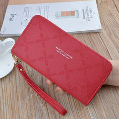 Women's Long Zipper Handbag Embossed Soft Leather Large Capacity Wallet