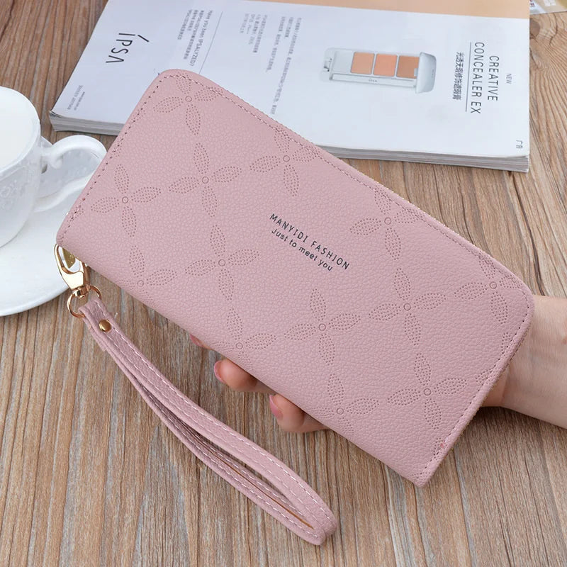 Women's Long Zipper Handbag Embossed Soft Leather Large Capacity Wallet