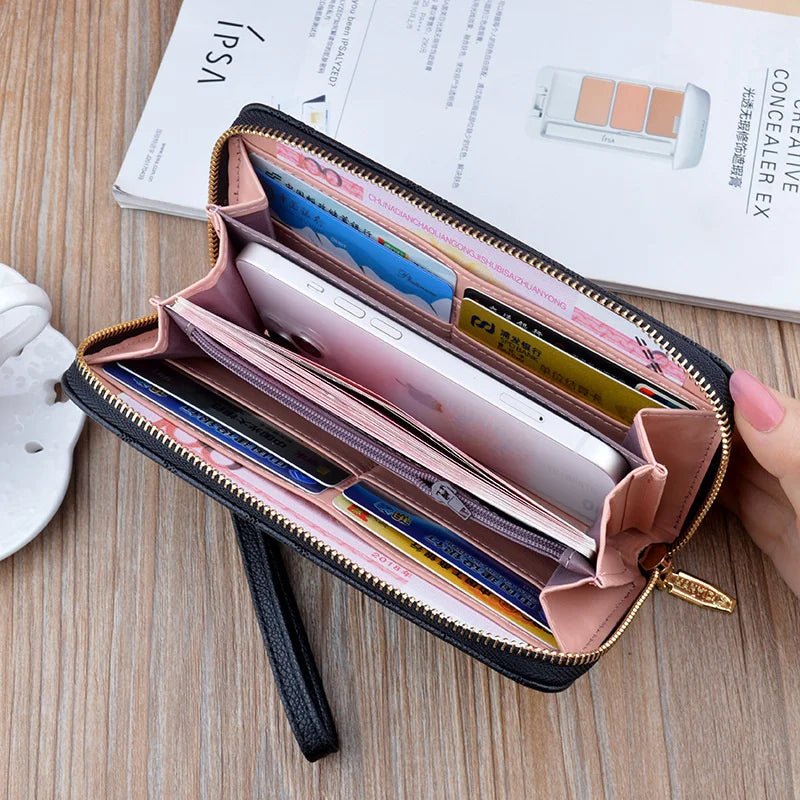 Women's Long Zipper Handbag Embossed Soft Leather Large Capacity Wallet