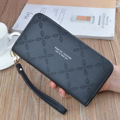 Women's Long Zipper Handbag Embossed Soft Leather Large Capacity Wallet