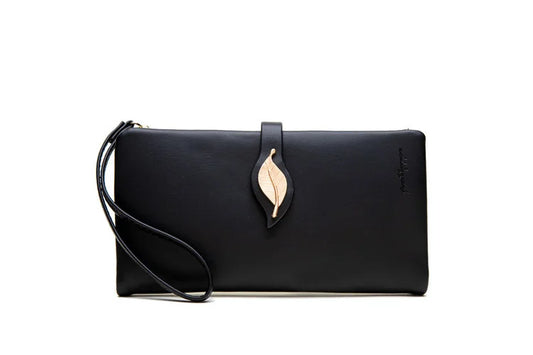 Women's Leaf Buckle Zipper Long Wallet Handbag