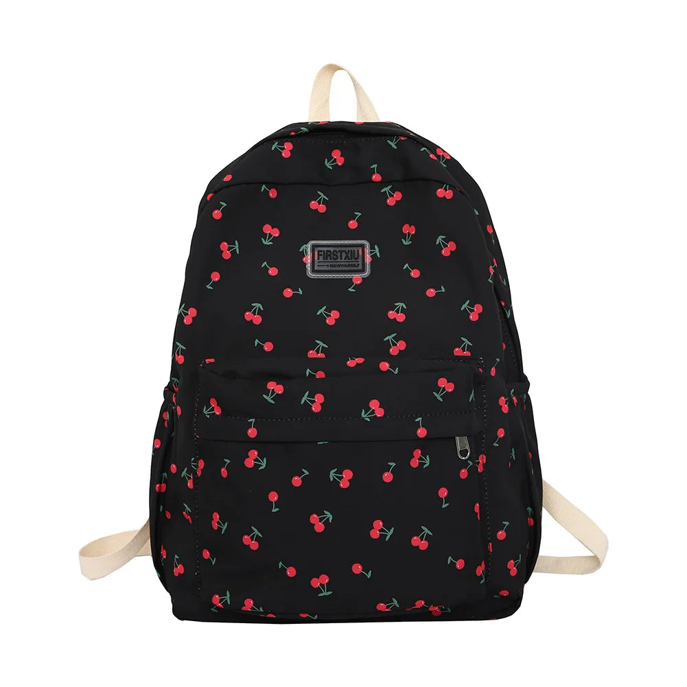 Cherry Print Waterproof Nylon Backpack for Women