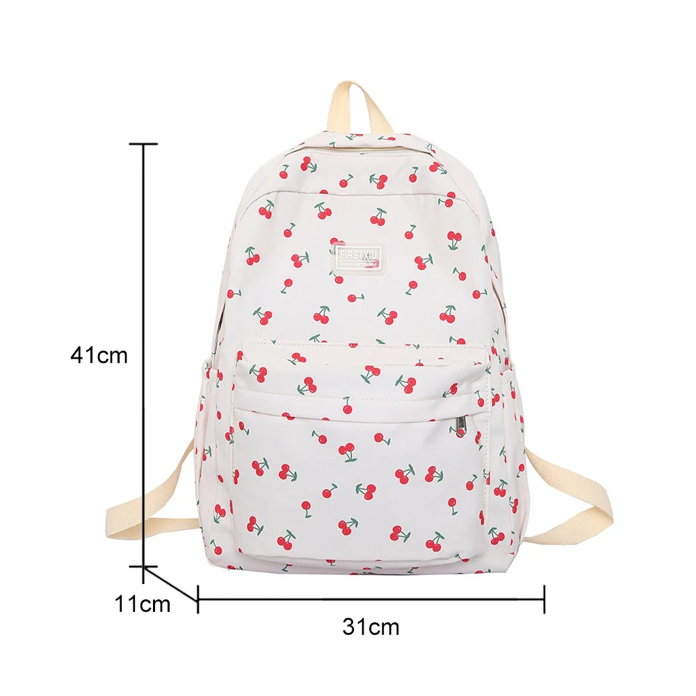 Cherry Print Waterproof Nylon Backpack for Women