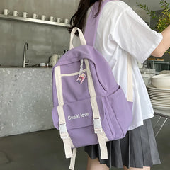 Waterproof Nylon Women Backpack Travel Bag for Teen Girls Solid Bookbag
