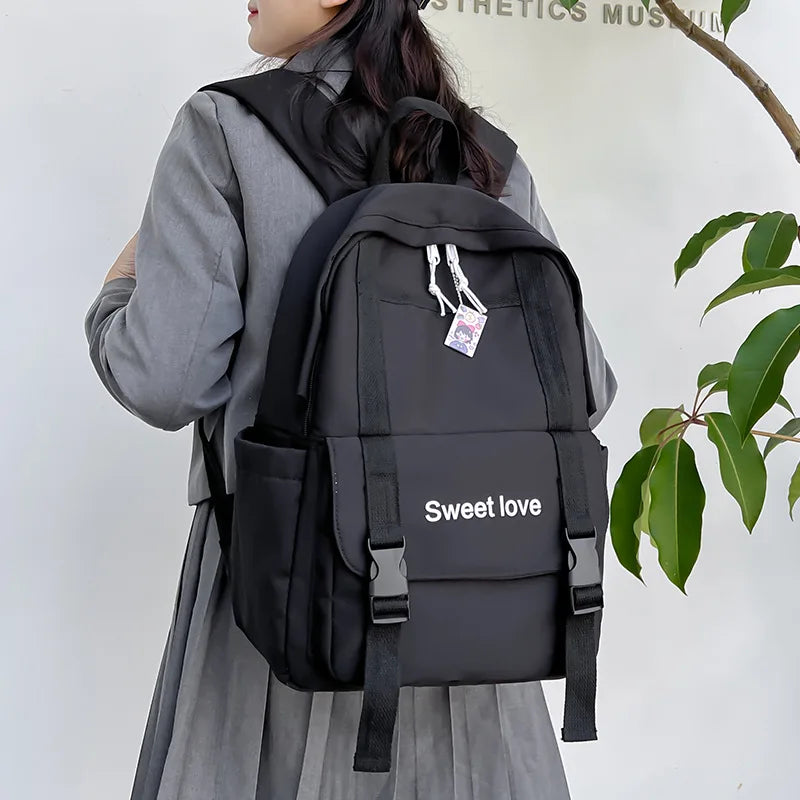 Waterproof Nylon Women Backpack Travel Bag for Teen Girls Solid Bookbag