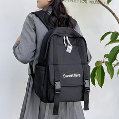 Waterproof Nylon Women Backpack Travel Bag for Teen Girls Solid Bookbag