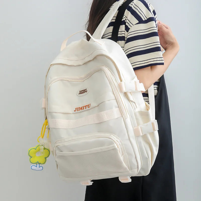 Waterproof Nylon Women's Backpack Schoolbag for Teenage Girls Solid Bookbag