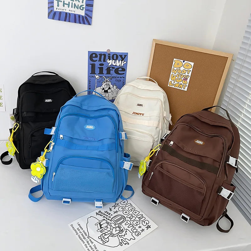 Waterproof Nylon Women's Backpack Schoolbag for Teenage Girls Solid Bookbag