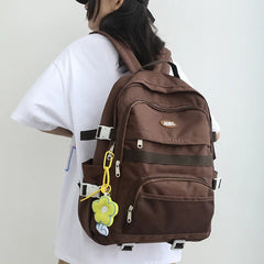 Waterproof Nylon Women's Backpack Schoolbag for Teenage Girls Solid Bookbag