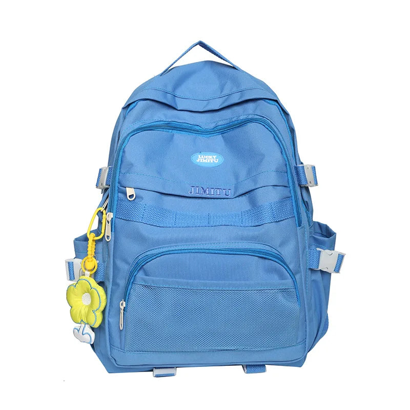 Waterproof Nylon Women's Backpack Schoolbag for Teenage Girls Solid Bookbag