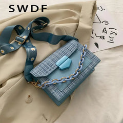 Chain Messenger Crossbody Bags Wide Strap Shoulder Bags
