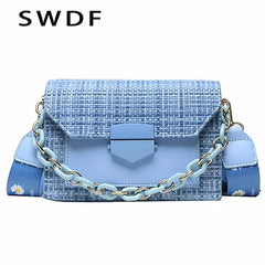 Chain Messenger Crossbody Bags Wide Strap Shoulder Bags