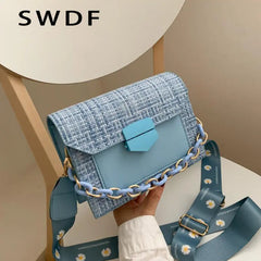 Chain Messenger Crossbody Bags Wide Strap Shoulder Bags