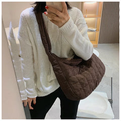 Winter Big Shoulder Bags Space Cotton Handbags Women Casual Tote Down Plaid Latt
