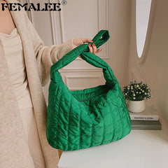 Winter Big Shoulder Bags Space Cotton Handbags Women Casual Tote Down Plaid Latt