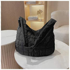 Winter Big Shoulder Bags Space Cotton Handbags Women Casual Tote Down Plaid Latt