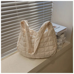 Winter Big Shoulder Bags Space Cotton Handbags Women Casual Tote Down Plaid Latt