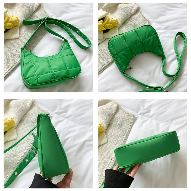 Winter Cotton Shoulder Bag Nylon Ladies Handbags Soft Underarm Crossbody Bags