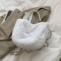 Winter Cow Print Shoulder Bag Soft Plush Handbag Female Chain Crossbody