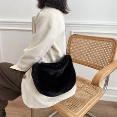 Winter Cow Print Shoulder Bag Soft Plush Handbag Female Chain Crossbody