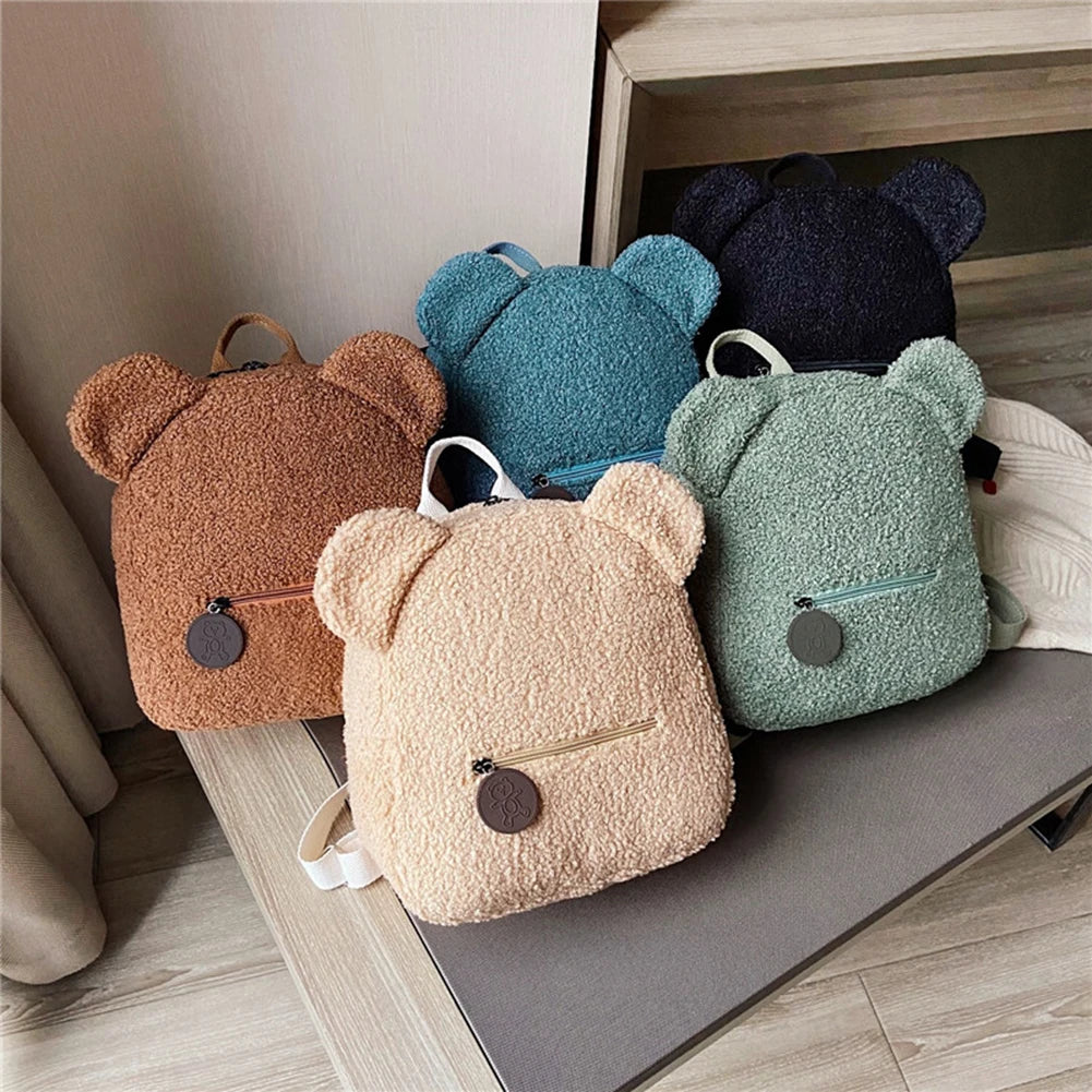 Winter Fleece Cartoon Bear Backpack Women's Shoulder Bag
