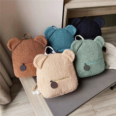 Winter Fleece Cartoon Bear Backpack Women's Shoulder Bag