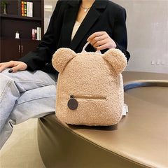 Winter Fleece Cartoon Bear Backpack Women's Shoulder Bag