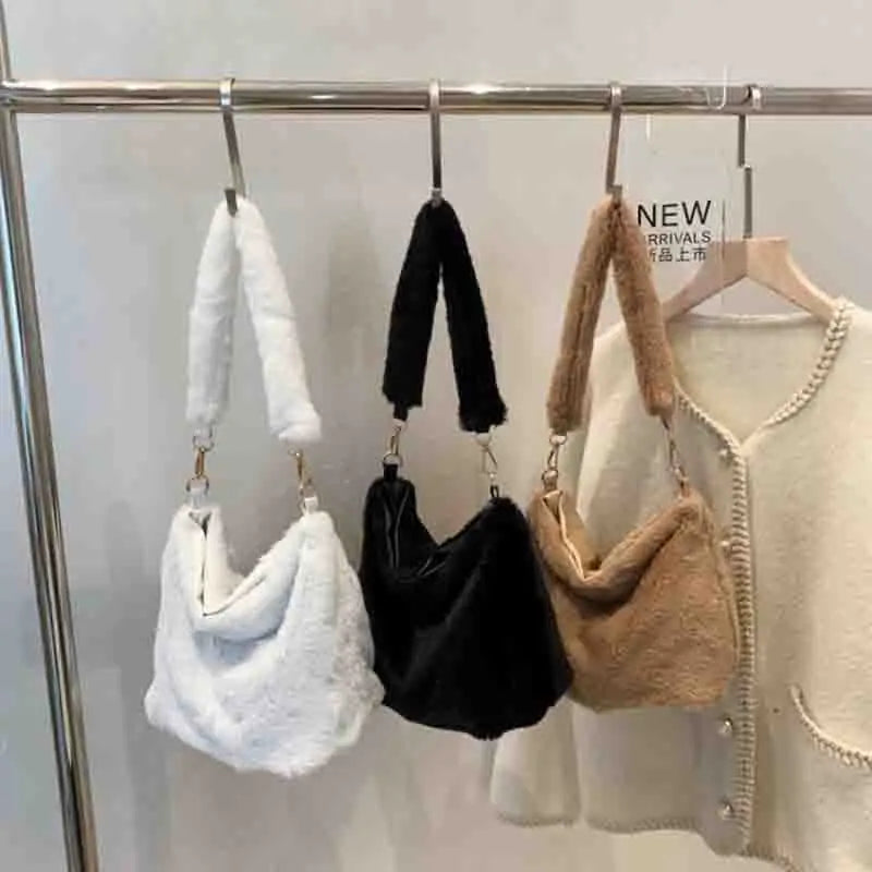 Winter Furry Women Large Handbags Shoulder Messenger Bags Soft Plush Female