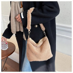 Winter Furry Women Large Handbags Shoulder Messenger Bags Soft Plush Female